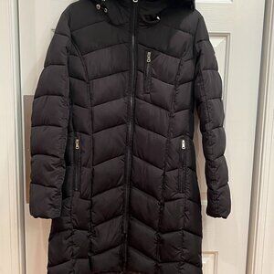 Calvin Klein Faux-Fur Hooded Black Zip Up Puffer Coat Women's Size Medium ~ EUC